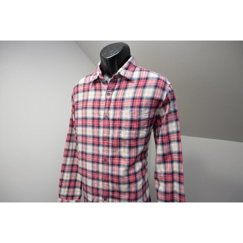 J Crew‎ Slim Fit Flannel Camp Shirt Button Up Plaid Long Sleeve Mens Sz Large